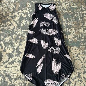 Black with pink feather, long dress